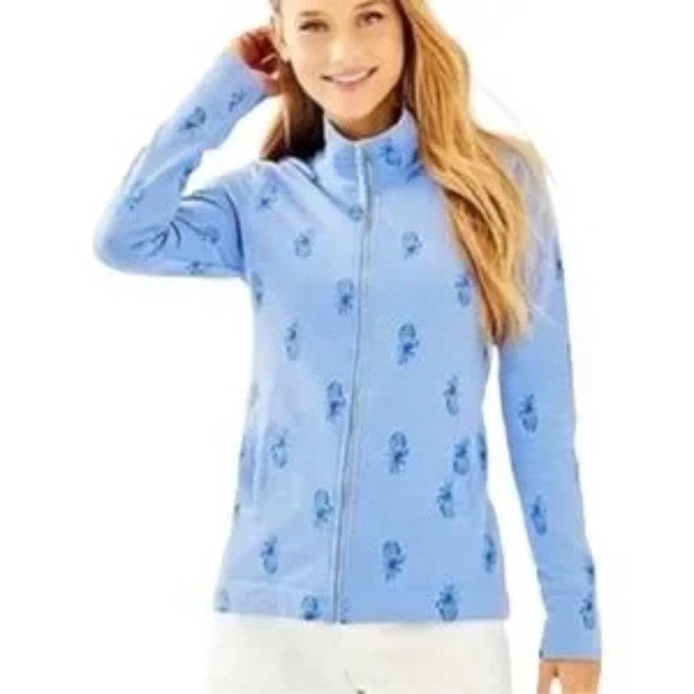 Lilly Pulitzer Bennett Pineapple Zip Up Sweatshirt Blue Size M - Picture 1 of 8
